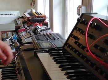 A Fender Rhodes MKI electric piano with a Korg MS-20 synthesizer on top