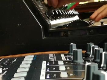 An Arturia DrumBrute drum machine and a Korg MS-20 synthesizer