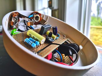 A smoke detector with electronics from an effects pedal