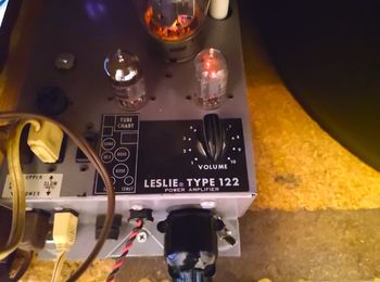 A Leslie 122 amplifier with full volume