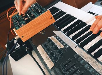 A Dreadbox Erebus synthesizer being played