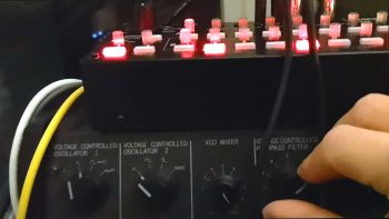 A Korg SQ-1 step sequencer and a Korg MS-20 synthesizer