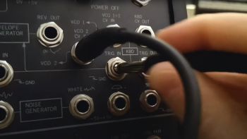 Patch panel on a Korg MS-20 synthesizer