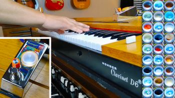 A Rainger FX Minibar Liquid Analyser pedal, 27 different liquids and a Hohner Clavinet D6 being played