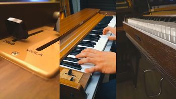 A Yahama L-20D electric harmonium being played