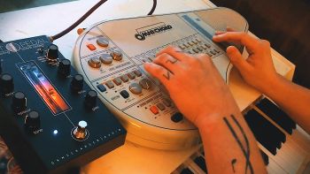 A Gamechanger Audio LIGHT Pedal and an Omnichord OM-84 being played