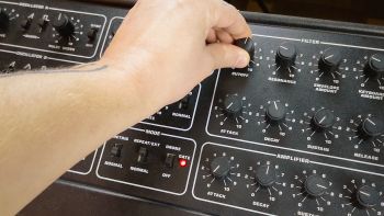 A Sequential Circuits Pro-One synthesizer being played