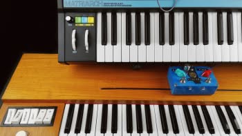 A Hohner Clavinet D6 with a Moog Matriarch synthesizer on top