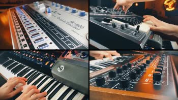 Roland TR-606 frum machine, Roland SH-09 synthesizer, Korg Polysix synthesizer and Sequential Circuits Pro-One synthesizer