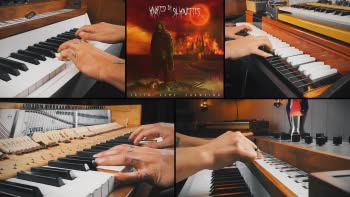 Various keyboard instruments being played with the Faith Came Crawling by Haunted By Silhouettes album cover in the middle
