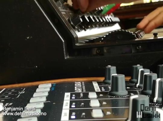 An Arturia DrumBrute drum machine and a Korg MS-20 synthesizer