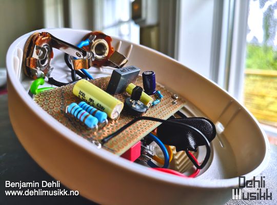 A smoke detector with electronics from an effects pedal