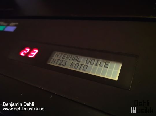 Display on a Yamaha DX7 showing a patch named Koto