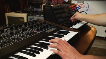 A Sequential Circuits Pro-One synthesizer and a Korg MS-20 synthesizer being played