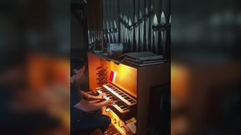 A pipe organ being played