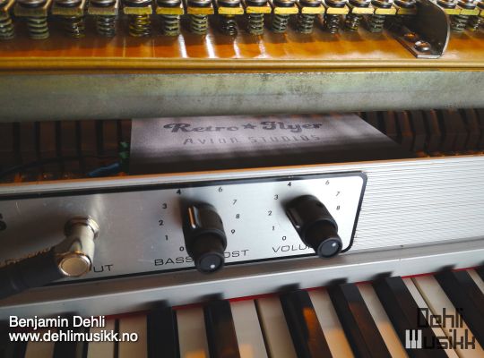 A RetroFlyer Preamp mounted inside a Rhodes electric piano