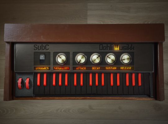 SubC user interface inside a wooden synthesizer case